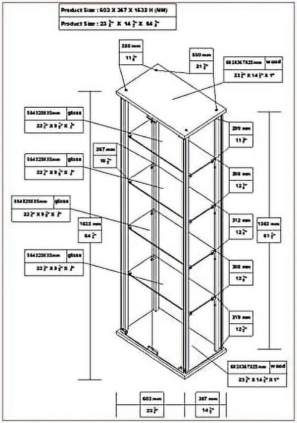 5 Shelf Glass Curio Cabinet in Black G1836