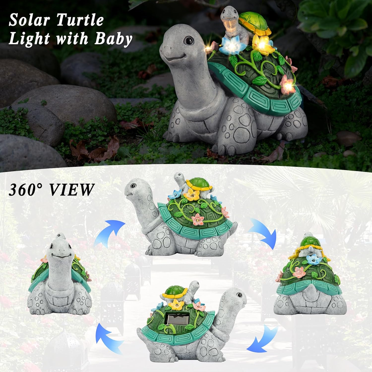 Turtle Solar Garden Statue with LED Lights for Patio Yard Decor N616
