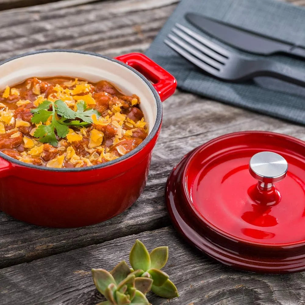 Mini Casserole Dish with Lid, Enameled Cast Iron, Red, for Baking E167301