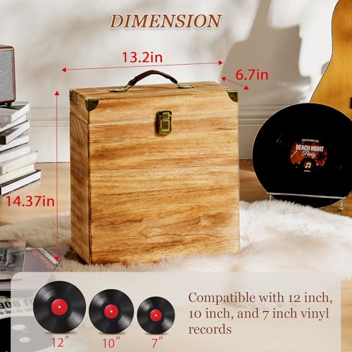 Vinyl Record Storage Box, Wooden LP Case, Holds 40 Records A496196