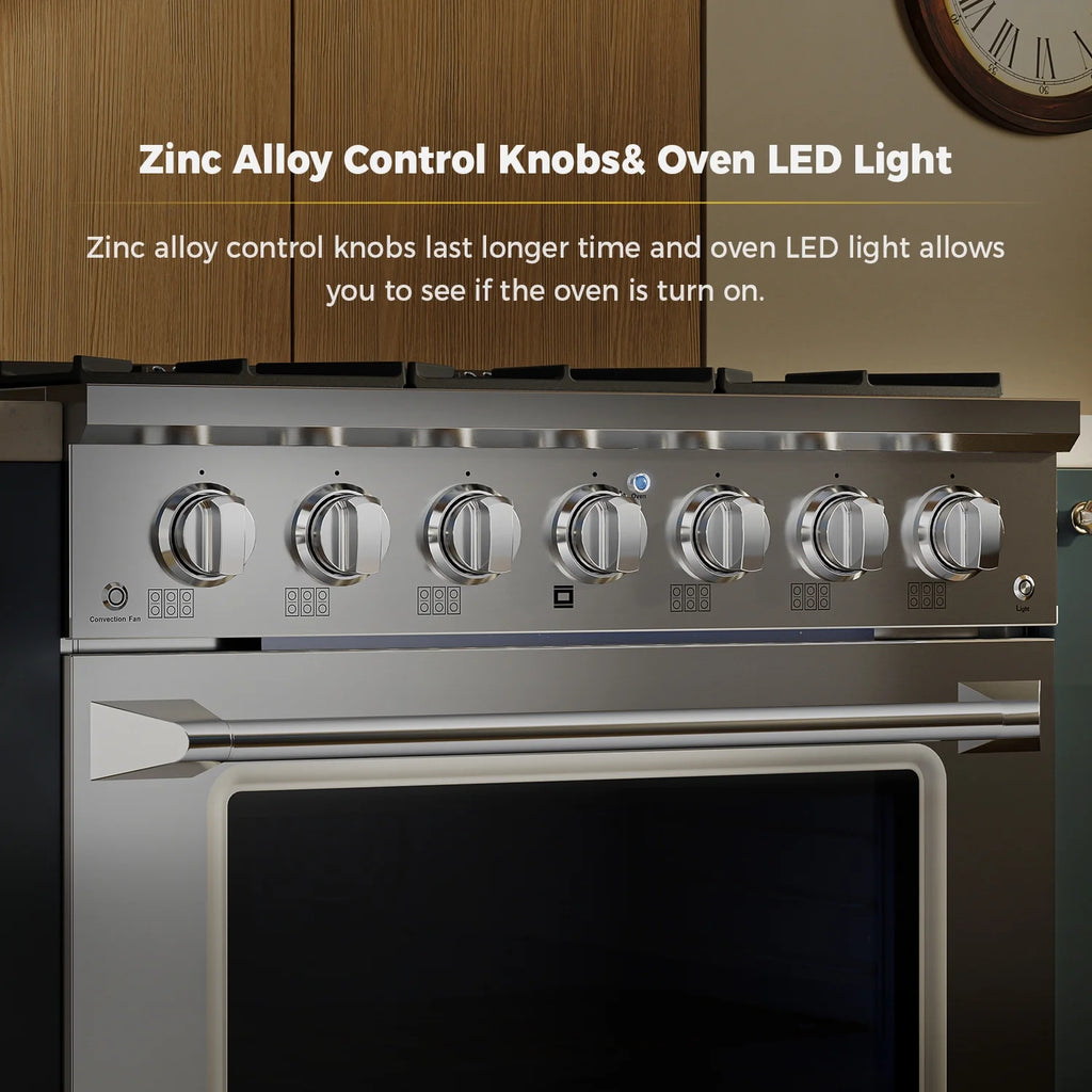 36 in. 5.2 cu. ft. Slide-In Single Oven Gas Range with 6 Sealed Burners, Stainless Steel K6199