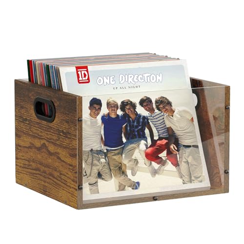 Bamboo & Acrylic Vinyl Record Storage Crate with Handle G916