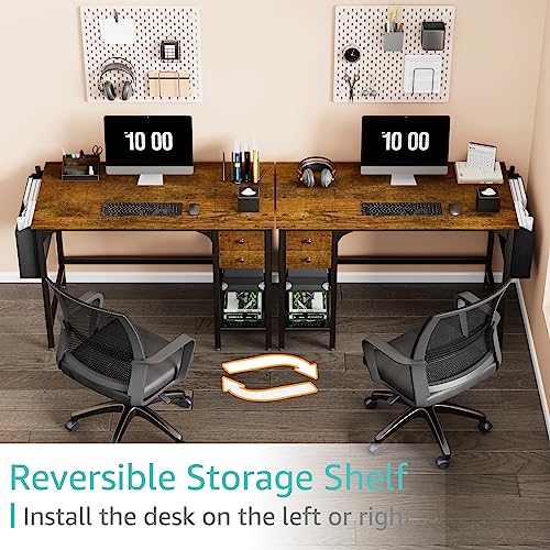 Computer Desk with Fabric Drawers, 40 Inch Reversible Gaming Desk for Small Space Home Office D876