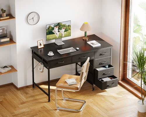 Computer Desk with 6 Drawers, 40 Inch Small Desk with Storage L2851