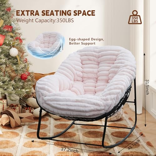Wicker Egg Rocking Chair with Padded Cushion for Patio and Garden J177274