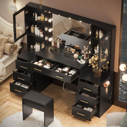 White Vanity Table with Drawer, Charging Station, Lighted Mirror P35549