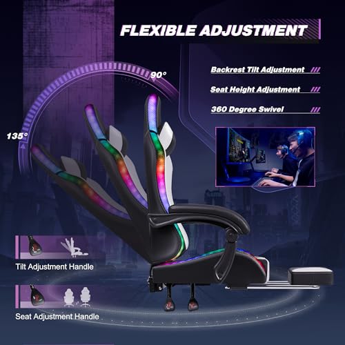 Gaming Chair with Footrest and Massage Lumbar Support J131131