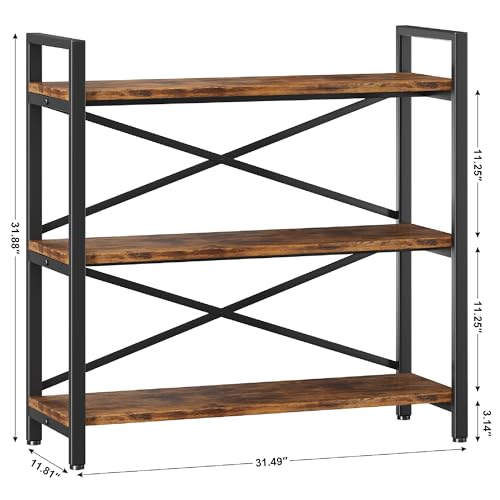 3 Tier Industrial Bookcase, Rustic Etagere Bookshelf for Living Room U5786