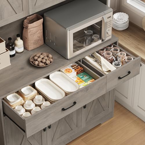 71" Tall Pantry Cabinet with Charging Station and Microwave Stand L63097