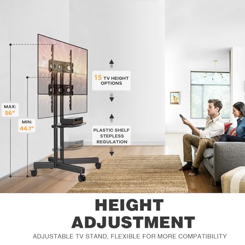 Mobile TV Stand for 32-75 Inch TVs, Height Adjustable Rolling Cart with Laptop Shelf V4062