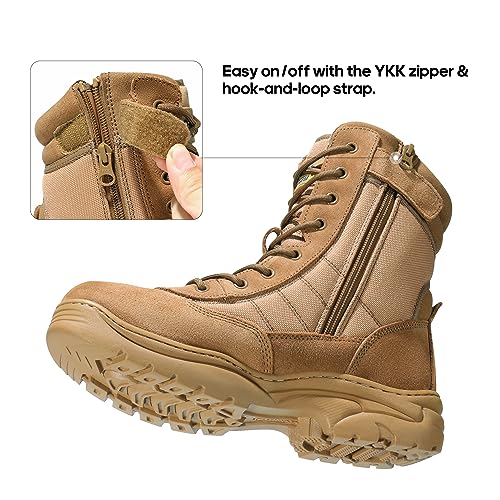 Men's Military Tactical Work Boots Side Zipper Leather Motorcycle Combat Boots N655026