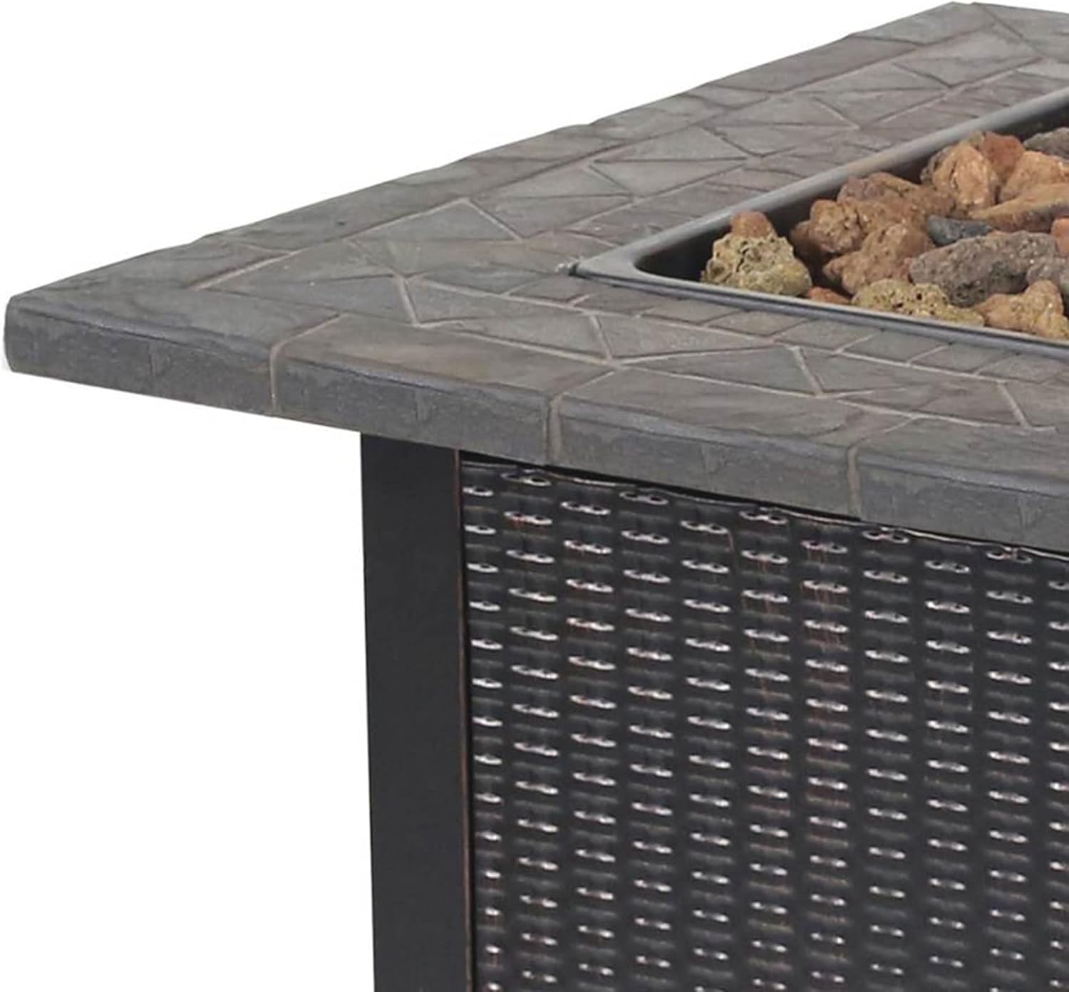 30 Inch Square 30,000 BTU LP Gas Outdoor Fire Pit Table with Mosaic Resin Mantel and Lava Rock F73658