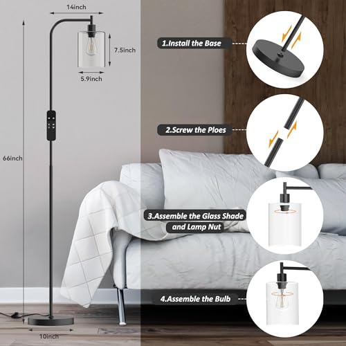 LED Floor Lamp with Glass Lampshade for Living Room, Bedroom, Office U1731