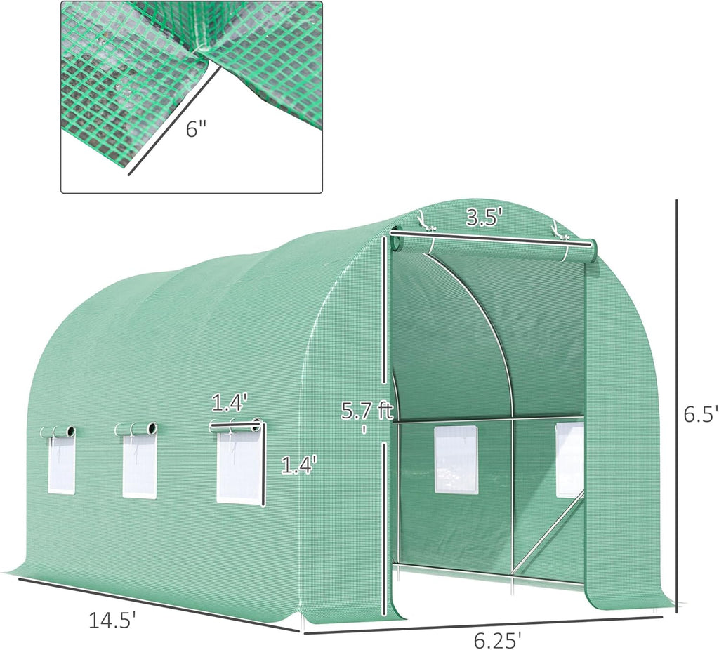 15 x 6 x 7 ft Walk-in Tunnel Greenhouse with Roll-up Windows K1632