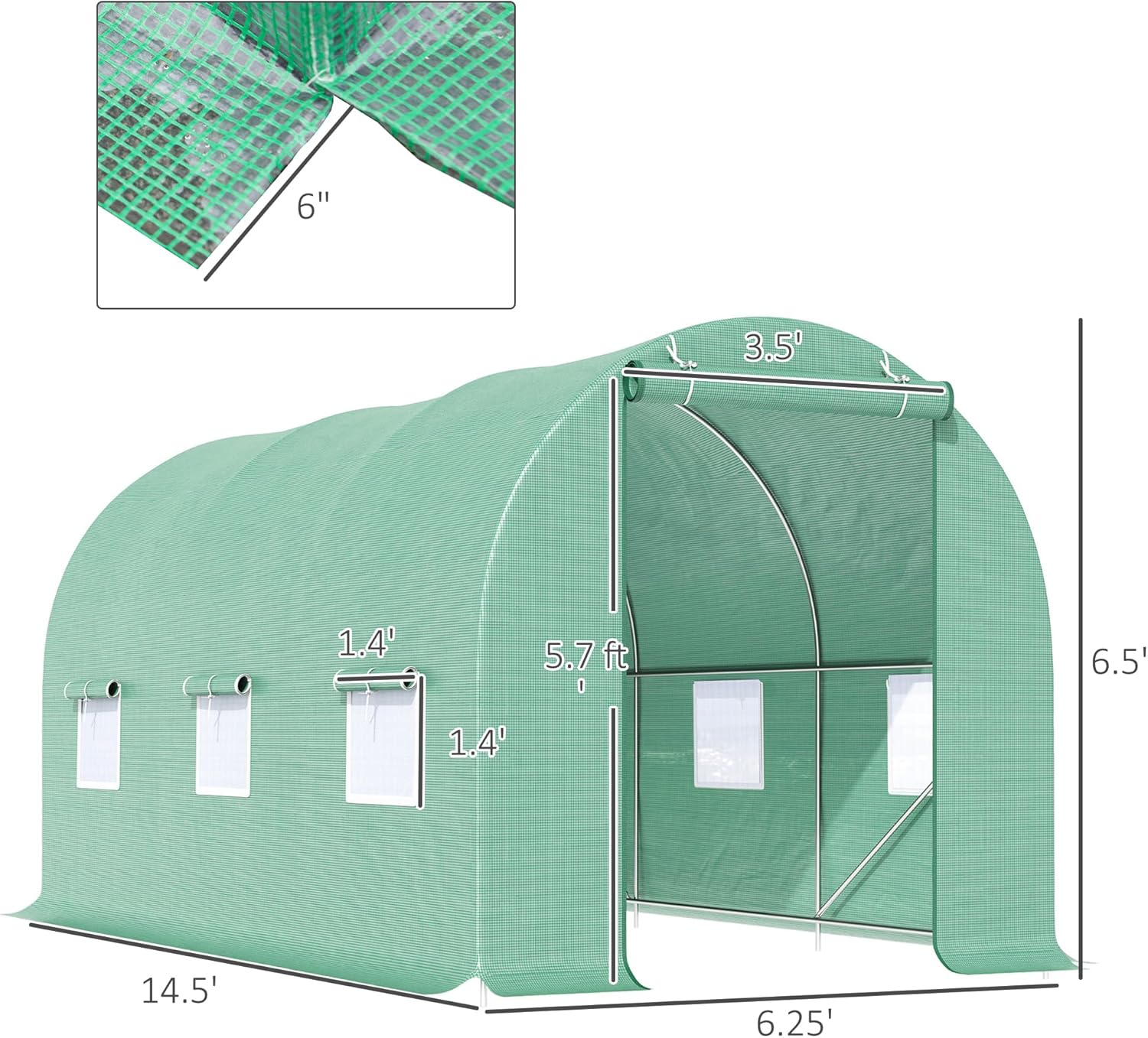 15 x 6 x 7 ft Walk-in Tunnel Greenhouse with Roll-up Windows K1632