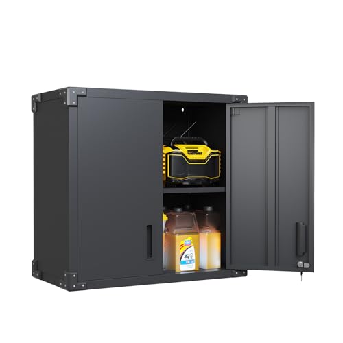 Wall Cabinet with 2 Doors, Lockable, Adjustable Shelves, Heavy Duty Steel J4545