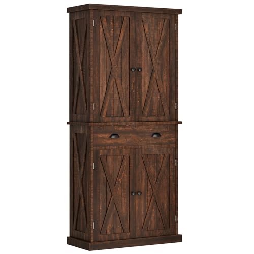 72" Tall Kitchen Pantry Cabinet with Barn Doors and Adjustable Shelves R388