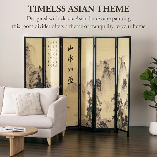 4-Panel Folding Bamboo Room Divider with Cherry Blossom Scene B61114