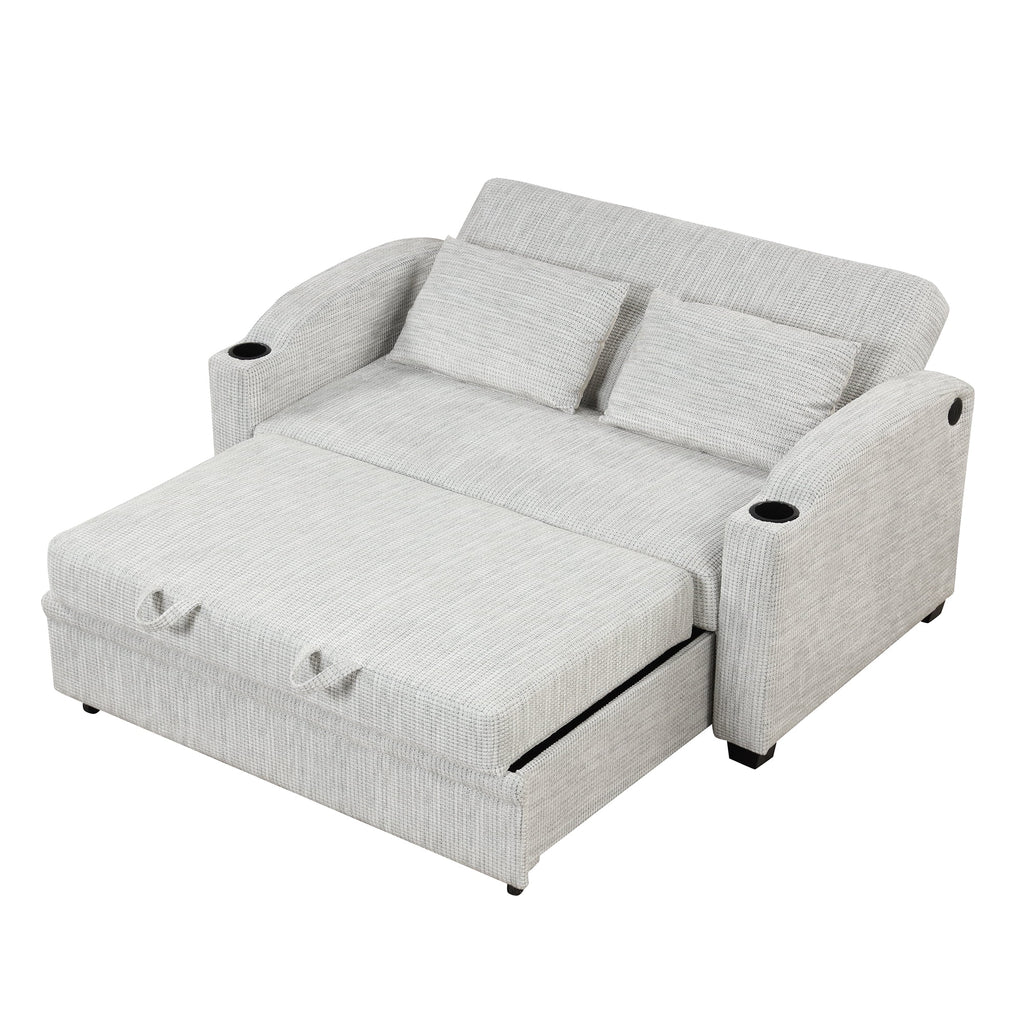 65" Pull Out Sofa Bed Chenille Convertible Loveseat with Adjustable Backrest W33639