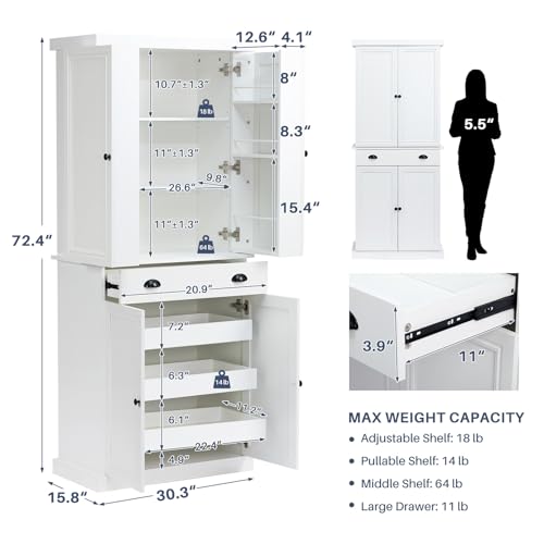 Kitchen Pantry Cabinet with 4 Doors and 1 Drawer, Freestanding Storage Cupboard L190261