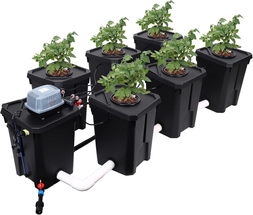 RDWC Hydroponics Grow System 6 Site + Reservoir, 7-Gallon Top Drip Recirculating Deep Water Culture Hydroponic Bucket System, Hydroponics Growing System Kit with Water Pump, Air Pump