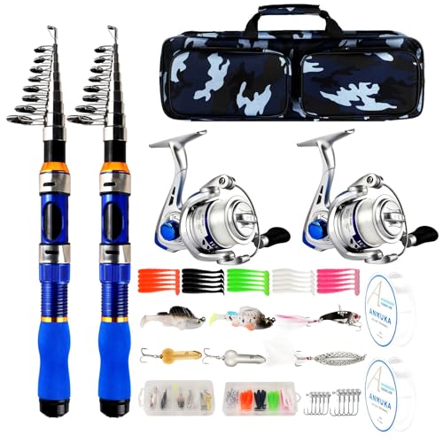 Telescopic Fishing Rod Reel Combo 2PCS 6.89FT Collapsible Fishing Pole Spinning Reel Lures Accessories with Fishing Bag Portable Fishing Rod Kit for Saltwater Freshwater Travel Fishermen Gift