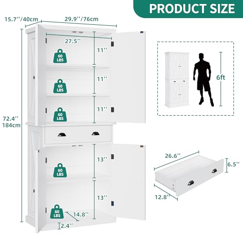 72" Tall Kitchen Pantry Cabinet with Barn Doors and Adjustable Shelves R388