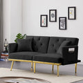 59" Convertible Folding Sofa Bed with 2 Pillows & Side Pockets, Modern Velvet Sleeper Couch Bed with 3 Adjustable Backrests, Recliner Loveseat for Small Space, Living Room Bedroom Apartment(Black)