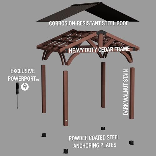 Cedar Wood Gazebo with Thermal Insulated Steel Roof B436