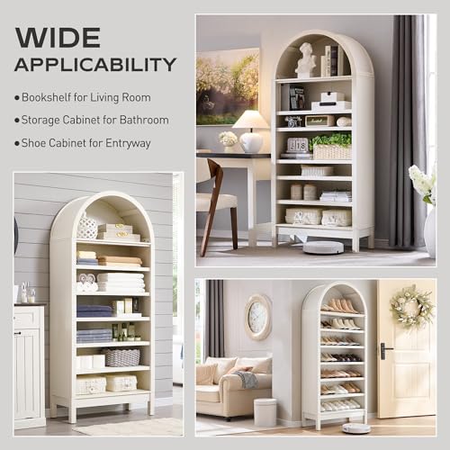 Arched Bookshelf, 7-Tier Bookcase with Adjustable Shelves A456