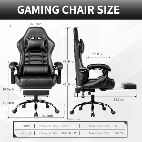 Ergonomic Gaming Chair with Footrest, Reclining, Lumbar Support I1131