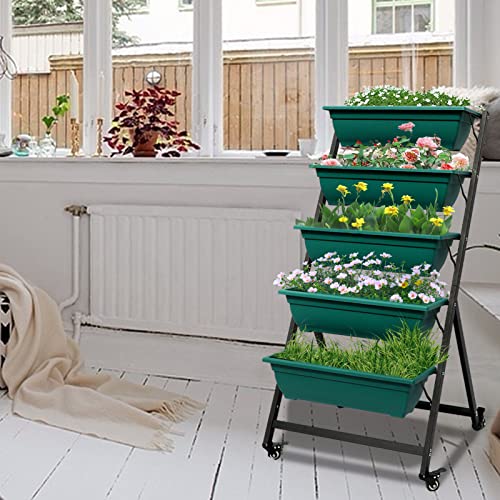 Vertical Garden Planter with Wheels, 5 Boxes, Outdoor Elevated Bed T3802