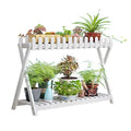 Wooden Flower Ladder Shelf, 2 Tier White Plant Shelf, Indoor Outdoor Garden Balcony Staircase Stand (88cm)