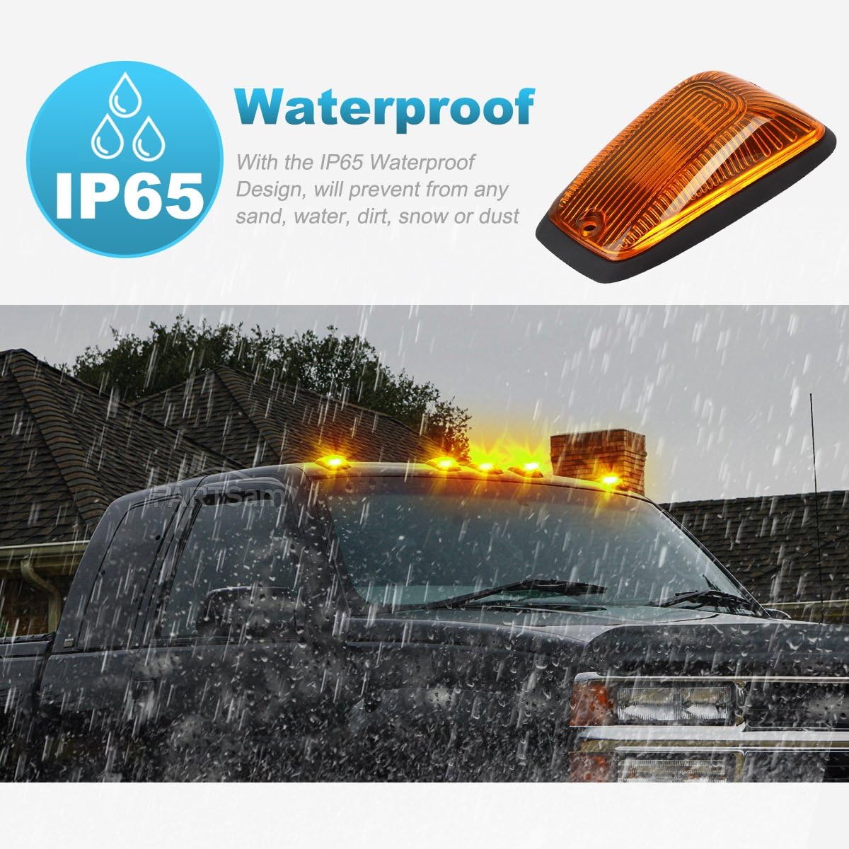 5X 264159AM T10 194 Amber LED Cab Marker Roof Running Lights with Wiring Pack for 1988-2002 Pickup Trucks T9754