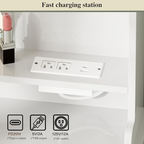 Large Makeup Vanity Desk with Mirror and Lights, 8 Drawers, Power Outlet B666
