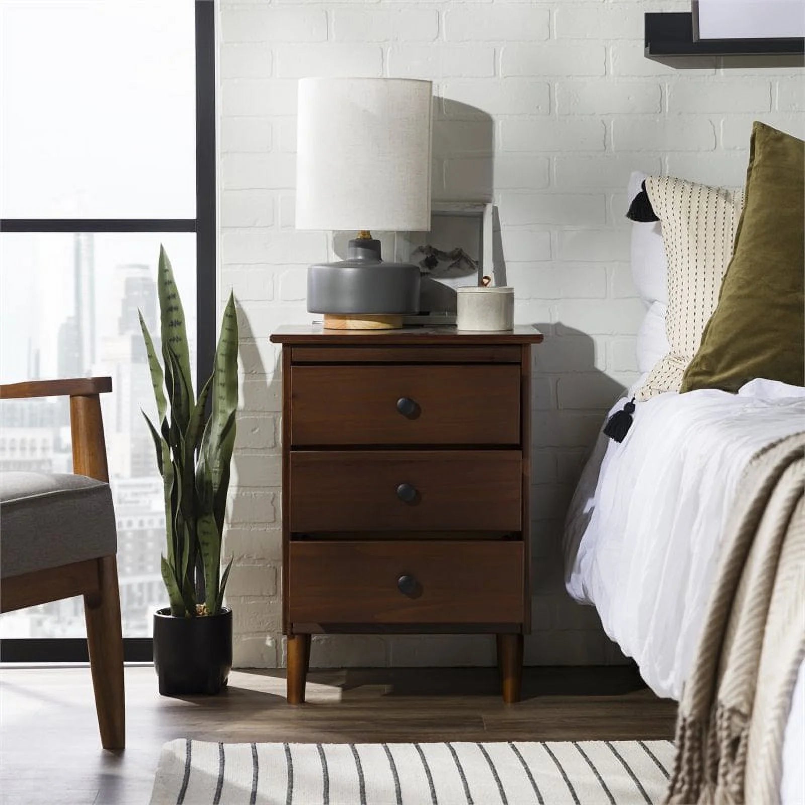 Solid Wood Nightstand with 3 Drawers D2122