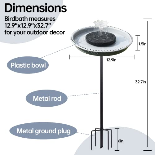 Solar Bird Bath with Fountain for Hummingbirds, Metal Stake for Garden T871358