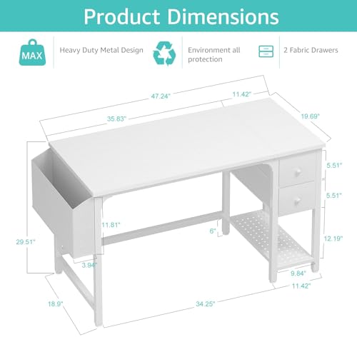 Computer Desk with Fabric Drawers, 40 Inch Reversible Gaming Desk for Small Space Home Office D876