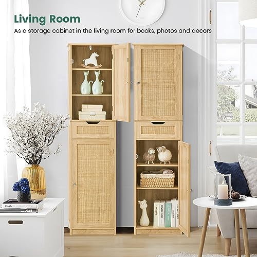 67" Tall Bathroom Cabinet with 2 Doors and 1 Drawer, Adjustable Shelves T930834