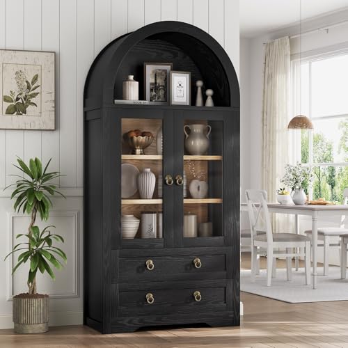 Arched Bookshelf Pantry Cabinet with Drawers and Shelves, 71" Tall M5569