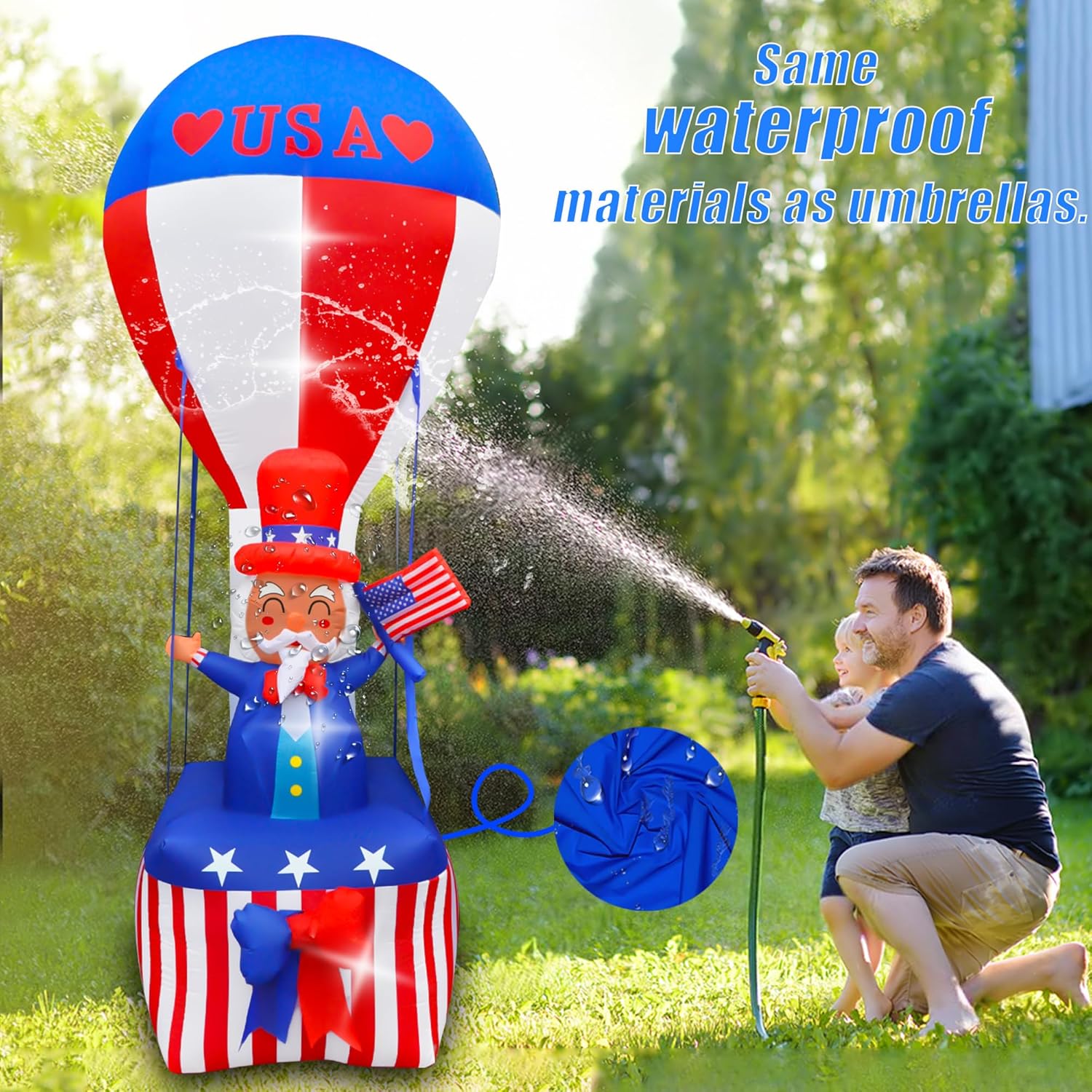 9FT Uncle Sam Hot Air Balloon Inflatable with LED Lights for Outdoor 4th of July Decor H627638