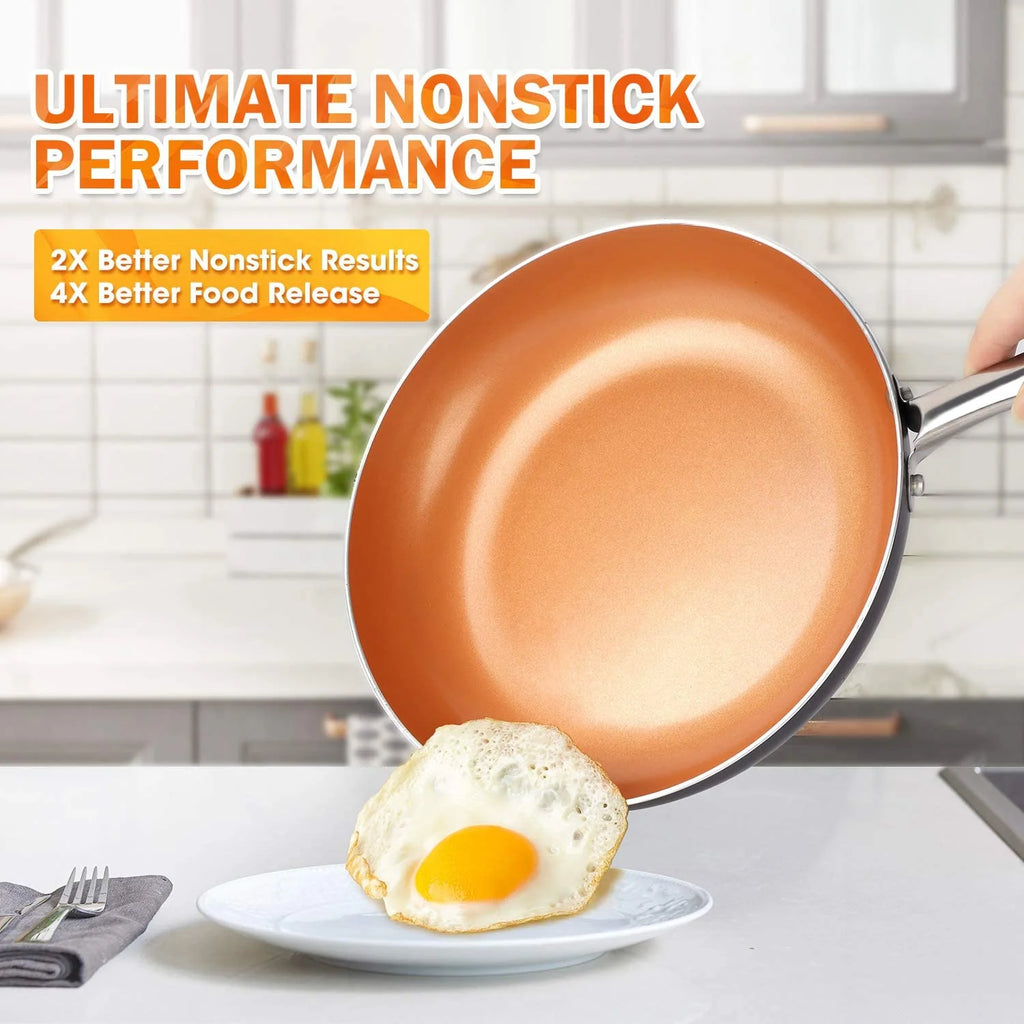 Nonstick Copper Cookware Set 12 Piece with Spatula & Spoon T743