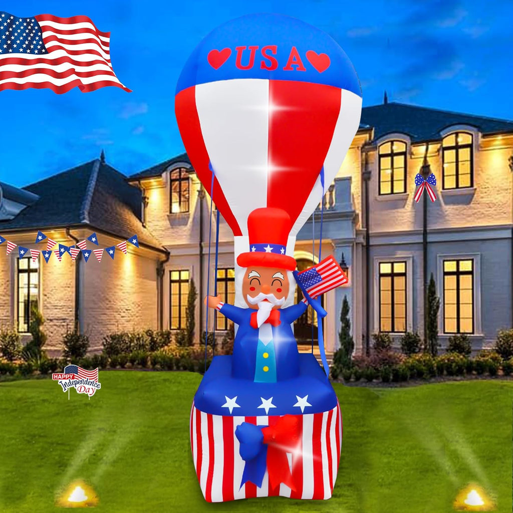9FT Uncle Sam Hot Air Balloon Inflatable with LED Lights for Outdoor 4th of July Decor H627638