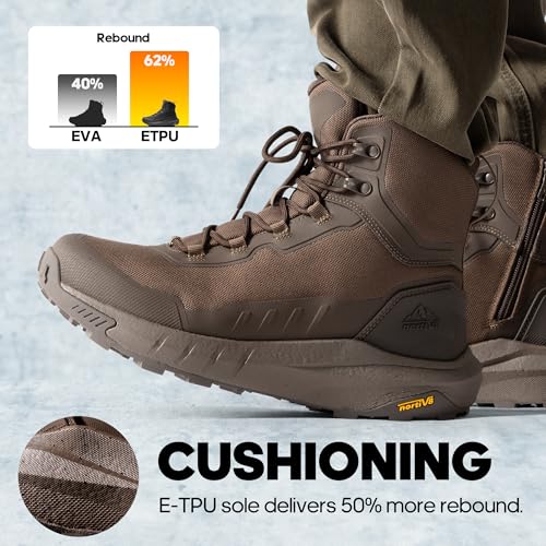 Men's Tactical Hiking Boots Lightweight Cushion Sole Side Zipper 8 Inches C799