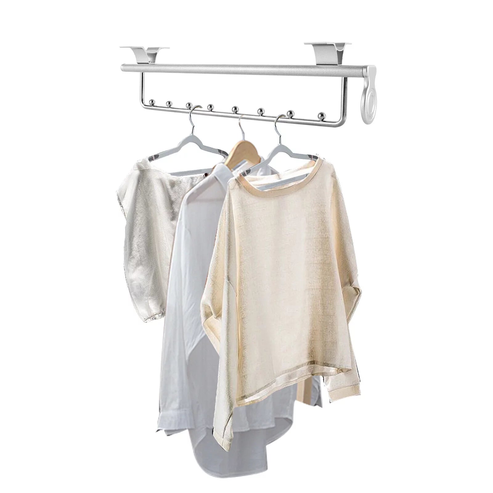 Stainless Steel Clothes Rail, Rail Top Hanger Rack, Retractable Closet Pull Out Rod Hanger Wardrobe Storage Organizer 46x14x10cm