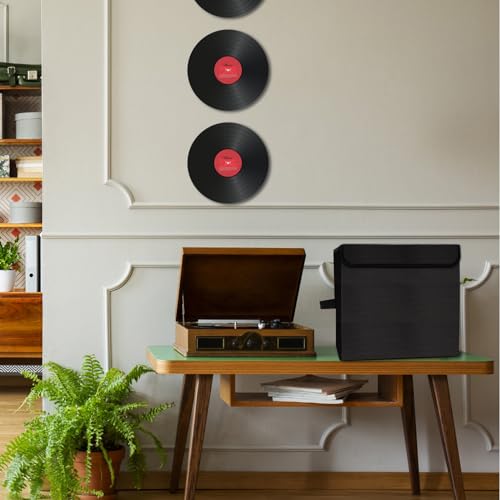 7-inch Vinyl Record Storage Box, Foldable Stackable Set of 2 with Lid and Handle D3720