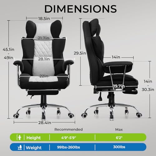 Gaming Chair with Lumbar Support and Footrest, PU Leather, Black E8234
