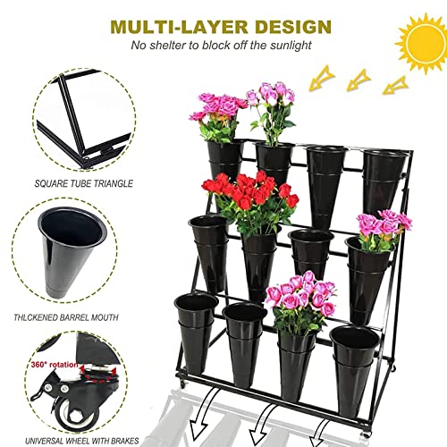 3 Layer Metal Plant Stand with 12 Buckets and Wheels T775938