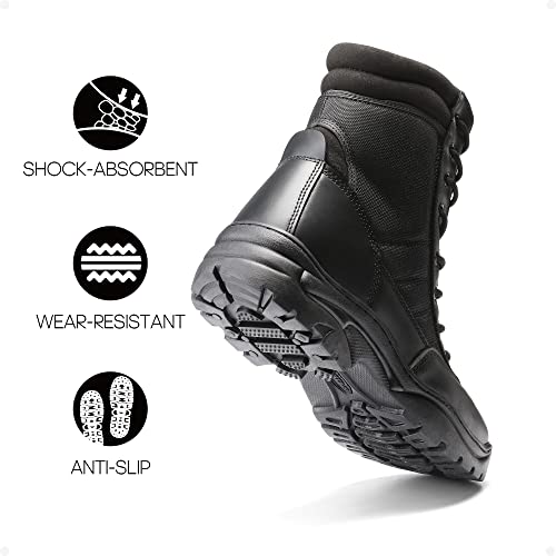 Men's Military Tactical Work Boots Side Zipper Leather Motorcycle Combat Boots N655026