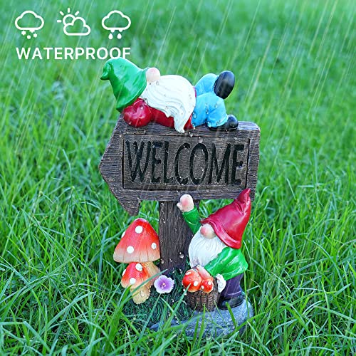Garden Gnome Statue with Solar LED Lights for Outdoor Patio Yard Decor N332070